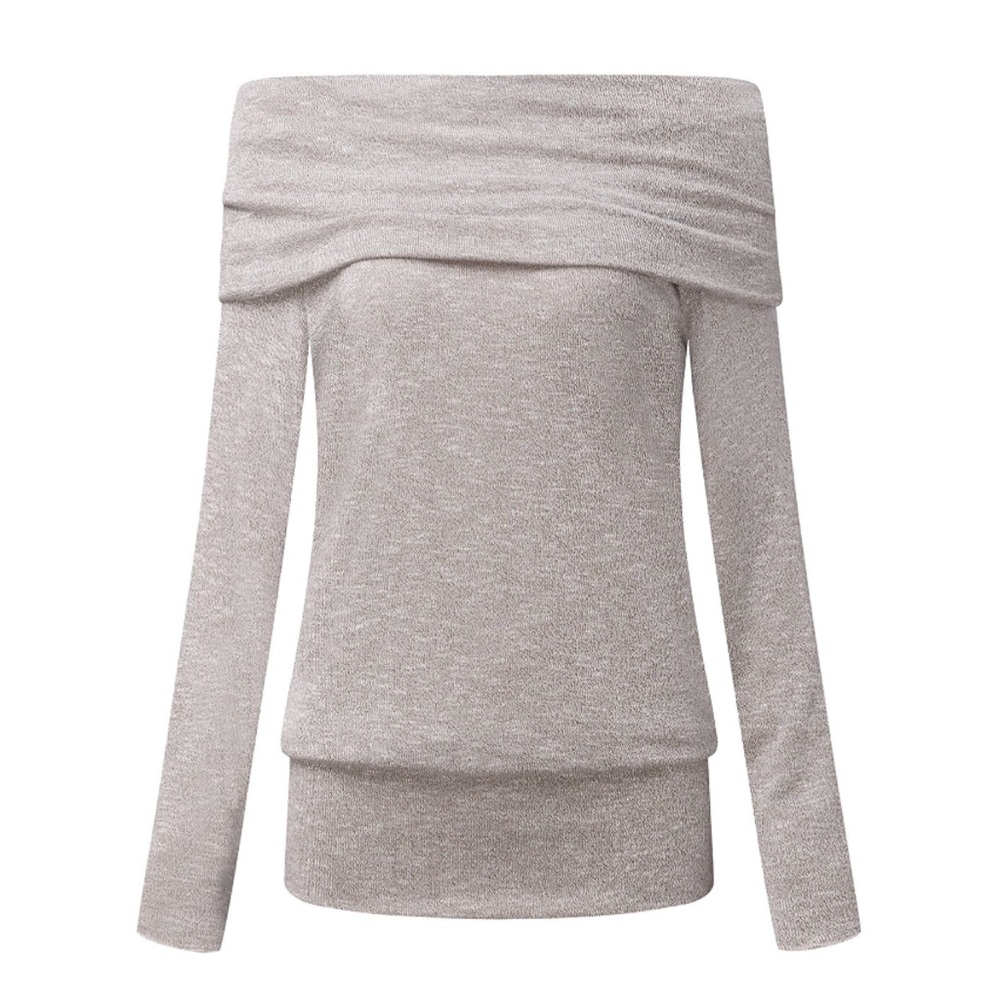 Slouchy Off Shoulder Foldover Knit Sweater Top - Picture 2 of 4